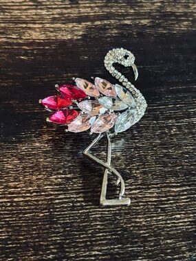 Rhinestone Flamingo Brooch with Pink and Light Pink Teardrops
